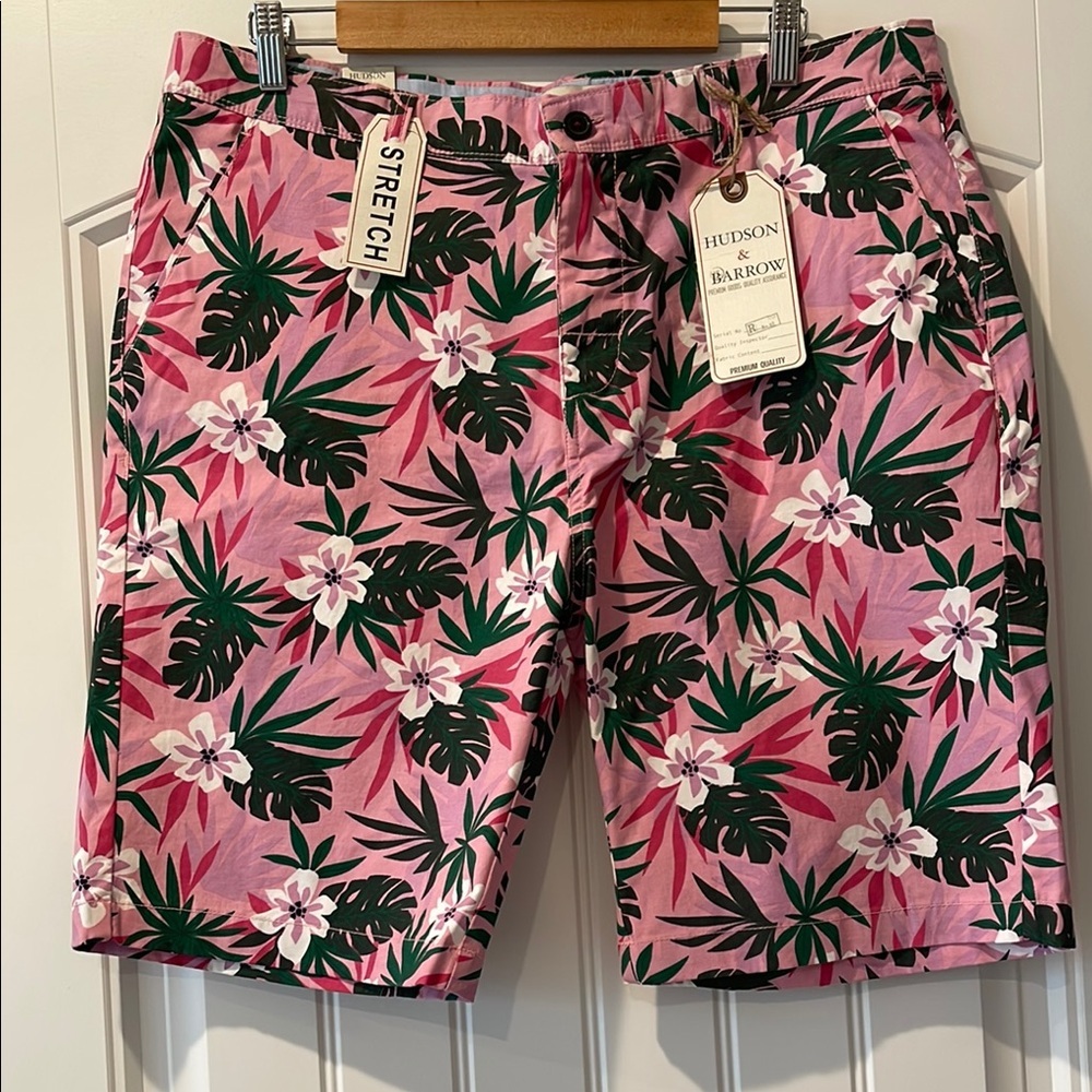 Hudson & Barrow Men's Pink Floral Hawaiian Stretch Shorts 36‎ NWT